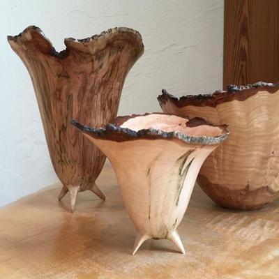 Natural Edge Turned Wood Footed Bowls