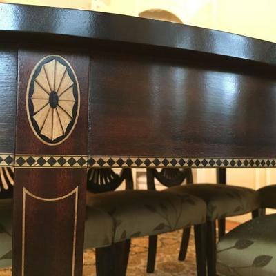 Detail of Medallion Inlay on Stickley Dining Table 