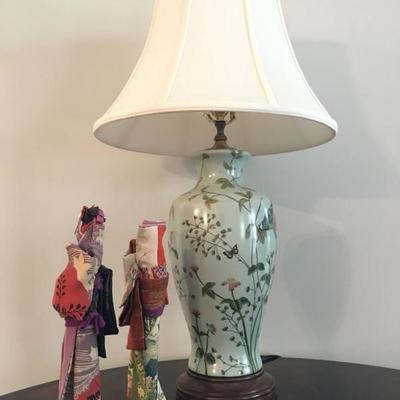 Pale Blue Lamp with Bird Motif, WWII Japanese Dolls