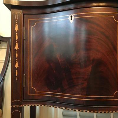 Detail of Stickley Hepplewhite Credenza Inlay of Bell Flowers in Maple, Classic 18 c. Design