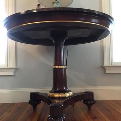 Stickley Pedestal Table with Center Medallion and Gilt Decoration 