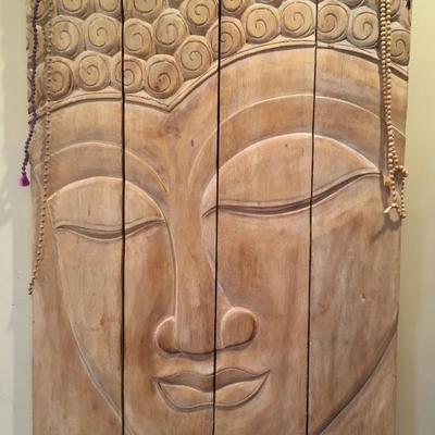 Thai Buddha Relief on Wood Panel 
