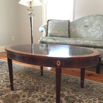 Stickley Mahogany Oval Coffee Table with Medallion Inlay