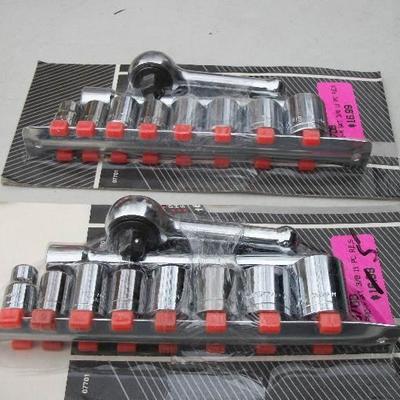 2 sets of 3/8 drive sockets and ratchets