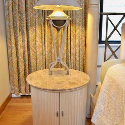 Pair of marble top nightstands and pair of table lamps