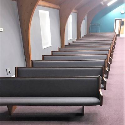 Wooden Oak 8 1/2' Pew with Upholstered Seat Great ...