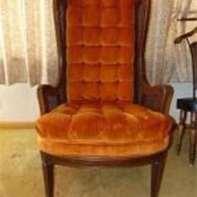 Button  Back Occasional Chair/Wood Cane Sides