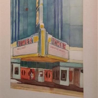 Framed watercolor Tower signed