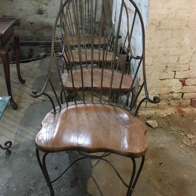 Brass Armchairs with Butcher Block Seat