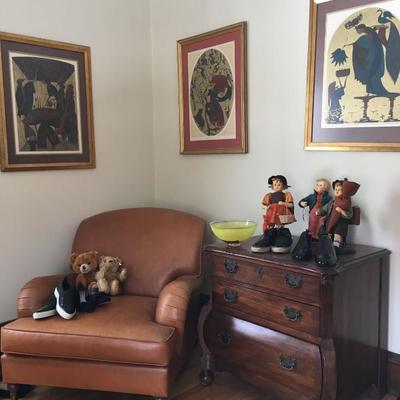 Bloomingdale's Slopped Arm Leather Chair, Ralph Lauren Bombe Style Dresser