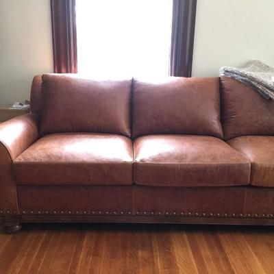 Bloomingdale's Leather Sofa with Nail Head Trim 