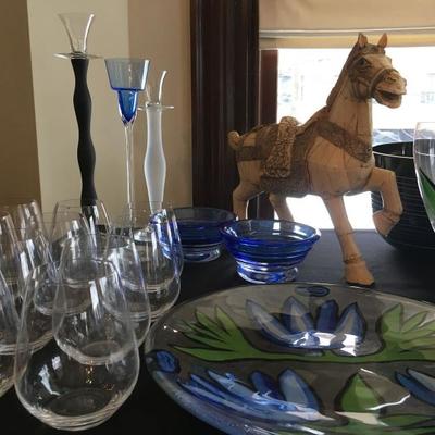Spiegelau Stemless Goblets, Kosta Boda, Tang Horse
