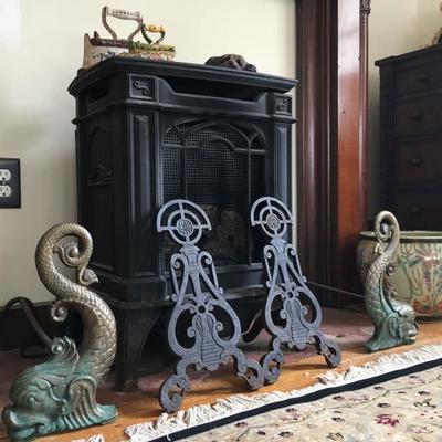 Vintage and New Andirons, Koi Pot Planter 