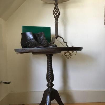 Pair of Ralph Lauren Pedestal Tables, Wrought Iron Lamps, Paul Green Boots 