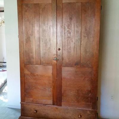 pine 19th century armoire disassembles for easy moving, refinished