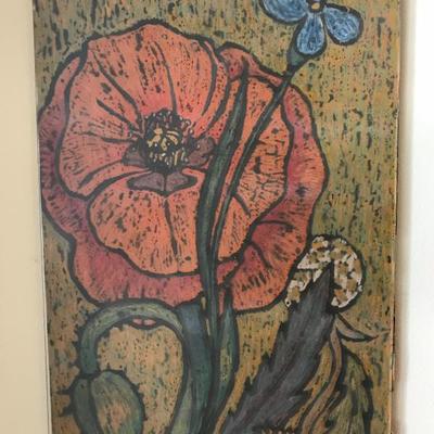 Wax Resist Street Art â€˜Poppiesâ€™ by Monica (12â€x18â€)  $60