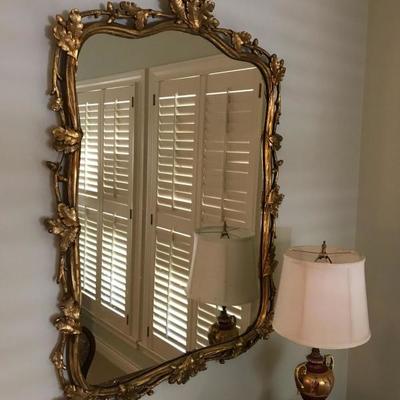 Ornate Gilt Oak Motif Antique Mirror (31.5â€x40â€ - overall) $400