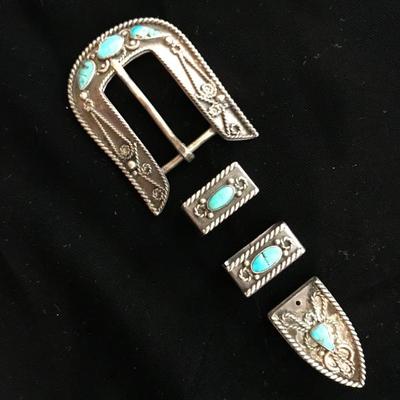 Western Ranger 1960â€™s .925 & Turquoise Four Piece Buckle Set  $150