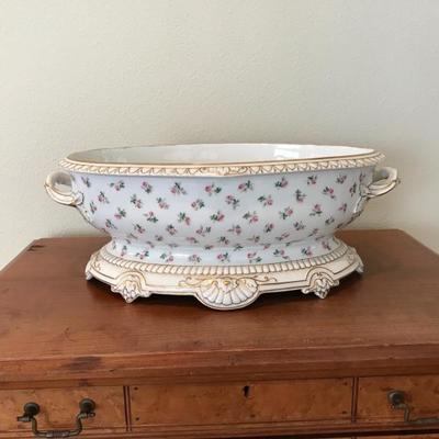 Antique Porcelain Oval Center Bowl w/ Rose Pattern (17â€l)  $90