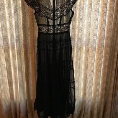 Vintage 1930â€™s Black Lace Full Length Dress w/ Black Taffeta Slip (side zipper has been replaced)  $120 (26â€ waist)