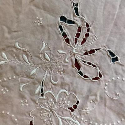 Pink Linen Needlework Oval Tablecloth (66â€x108â€)  $80