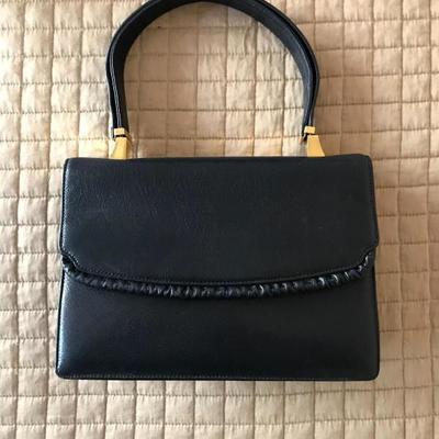 Retro 60â€™s Black Leather Koret Handbag w/ Red Leather Interior  $28