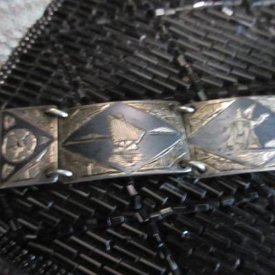 Close up of etchings in the bracelet