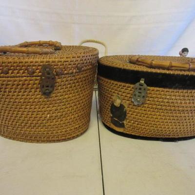 Uniquely shaped tightly hand woven baskets / purses with lids and clasps.