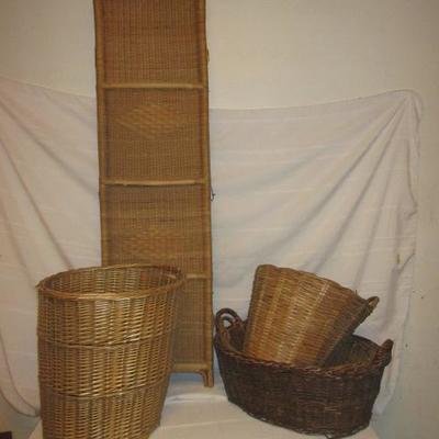 Straw basket, room divider, and extra smaller hamper size baskets for carrying
