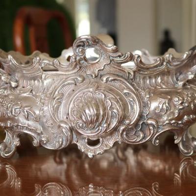 54)  Silver Bowl w/ Insert
Size:  10.5 Inches Long x 7.5 Inches Wide x 5 Inches High
Asking Price: $1,900