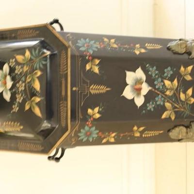 30)  Antique Victorian Hand Painted Coal Scuttle w/ Tools
Size: 24 Inches High x 12 Inches Wide x 9.5 Inches Deep
Asking Price: $425