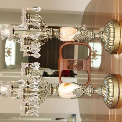 40) ONYX AND CRYSTAL CANDELABRA, PAIR
Size:  22 5/8 Inches High x 10 ¾ Inches Wide
Asking Price: $750 for Pair