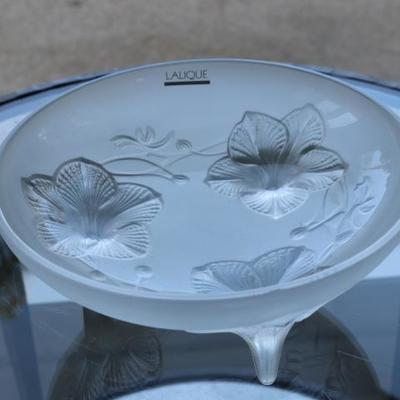 3) Lalique Footed Bowl with 3 Flowers Design -  