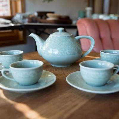 Celadon pottery tea set