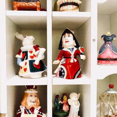 Alice figurines and whimsical hinged boxes 
