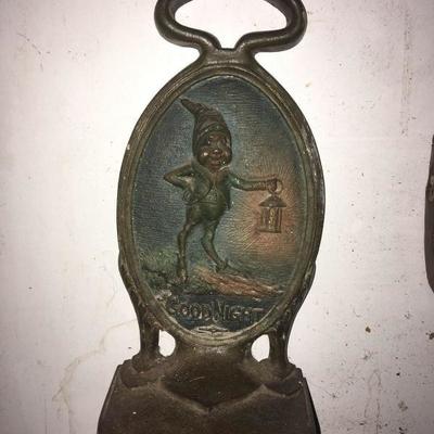 Rare Antique B & H Bradley cast iron door stop Gnome Elf Good Night  1900's 