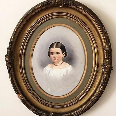Antique child's portrait - oil