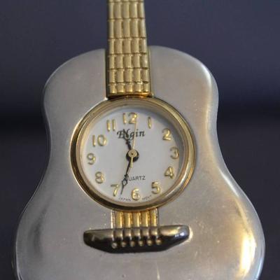Elgin Quartz Miniature Guitar Timepiece Clock!!