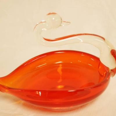 Beautiful Orange Glass Swan Dish - so pretty!