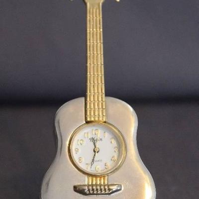 Elgin Quartz Miniature Guitar Timepiece Clock!!