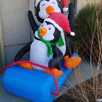 Giant Electric Blow Up Penguins Yard Art
