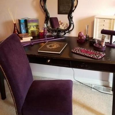 Desk or Vanity Table and Fantastic Purple Velvet with Studs Chair