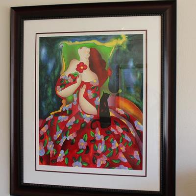Framed and matted lithograph, signed