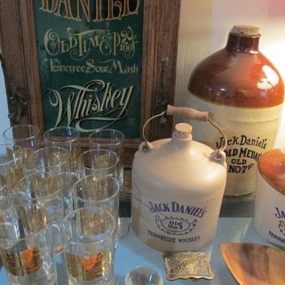 Jack Daniels jugs, rugs, signs and glassware