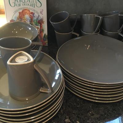 casual set of grey Nambe dinnerware
