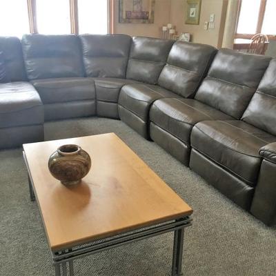 taupe leather sectional sofa, with electric reclining seats