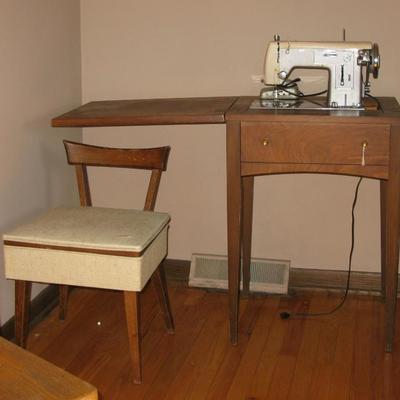 Sears cabinet sewing machine and stool