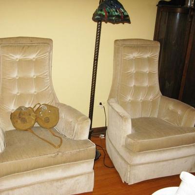 pair of 2 matching tall back parlor chairs