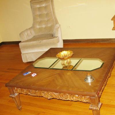 pair od 2 matching high back parlor chairs and a large square coffee table
