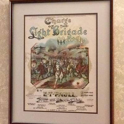 Framed art and old advertisements 